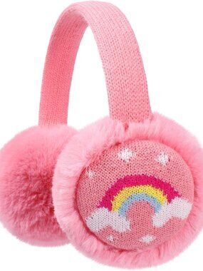 ⚡Kids Pink Knitted Rainbow Winter Outdoor Plush Adjustable Warm Ear Muffs